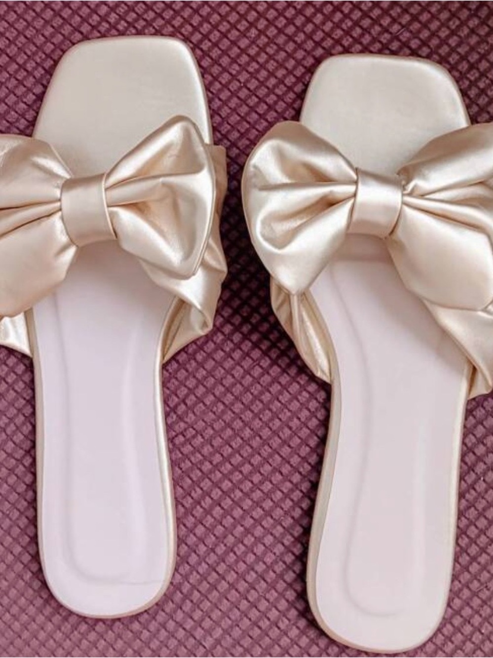 Women's Bow Slide Sandals in Champagne - Elegant Slip-On